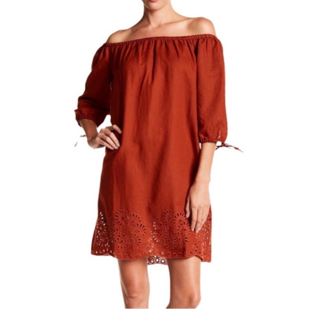 J.Crew Off Shoulder Linen Blend Eyelet Mini Dress